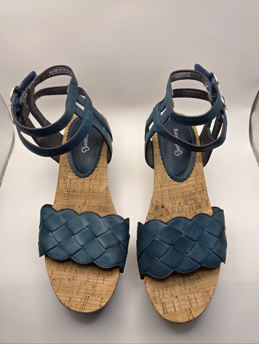 Bare Traps Melyssa Teal Woven Cork Wedge Comfort Sandals Sz 9.5 EUC